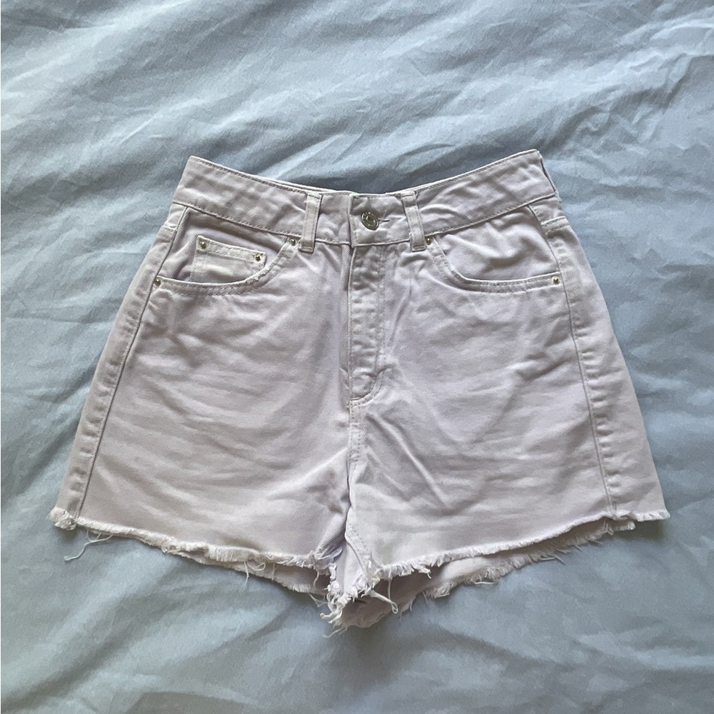 High-Waisted Lavender Denim Shorts